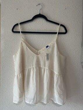 Old Navy Cream Spaghetti Strap Peplum Camisole with Subtle Embellishments